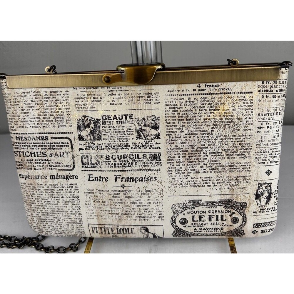 Patricia Nash Asher Vintage French Newspaper Print Clutch Or Crossbody Bag EUC - Picture 4 of 10
